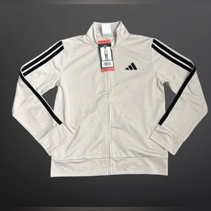 Adidas Youth Tricot Beige or Natural Jacket with Black Accents Size M 10/12